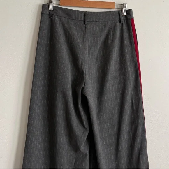 Commense Gray Pinstripe Wide Leg Pants Red Side Stripe Size M High Rise Trouser - Picture 4 of 6
